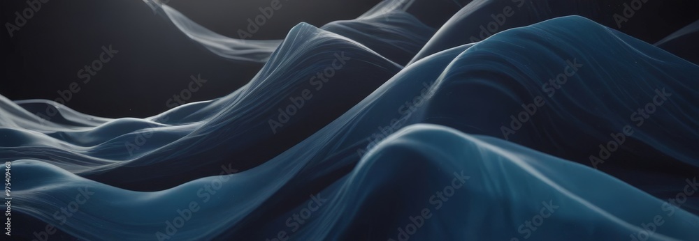 Poster a close-up view of a wave-like pattern with a dark blue hue, set against a black background. the wav