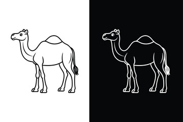 Linear Camel Vector Illustration. Elegant Black Stroke Icon