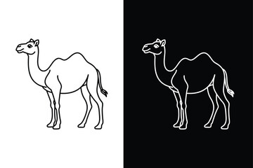 Fototapeta premium Camel Silhouette in Black Line Art. Clean Vector Design Icon