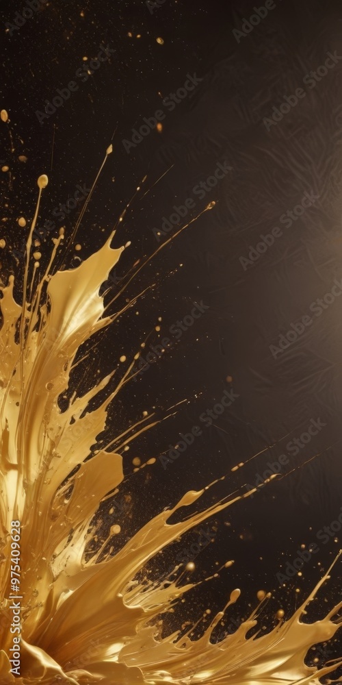 Aufkleber a dynamic splash of golden paint against a dark background, with the paint splattering in various di