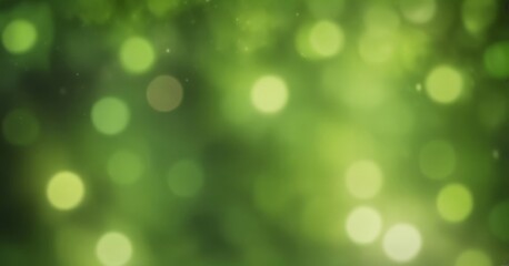 Fototapeta premium a blurred, green background with numerous small, circular lights scattered throughout, creating a bokeh effect.