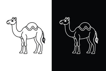 Minimal Camel Icon Design. Black Line Art and Silhouette Illustration