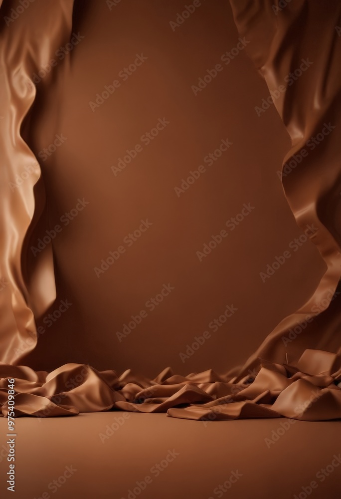 Poster a dark brown background with a flowing, draped fabric on the left and a crumpled, brown fabric on th