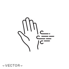 hand drying icon, air dryer for hands, thin line symbol isolated on white background, editable stroke eps 10 vector illustration