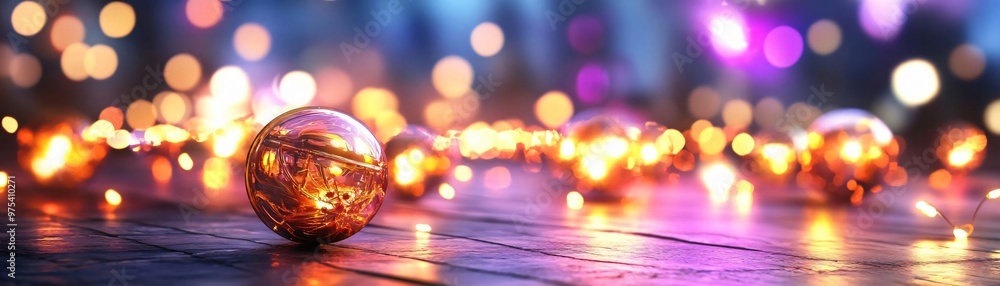 Poster a stunning display of glowing orbs creating a mesmerizing bokeh effect with warm lights in a vibrant