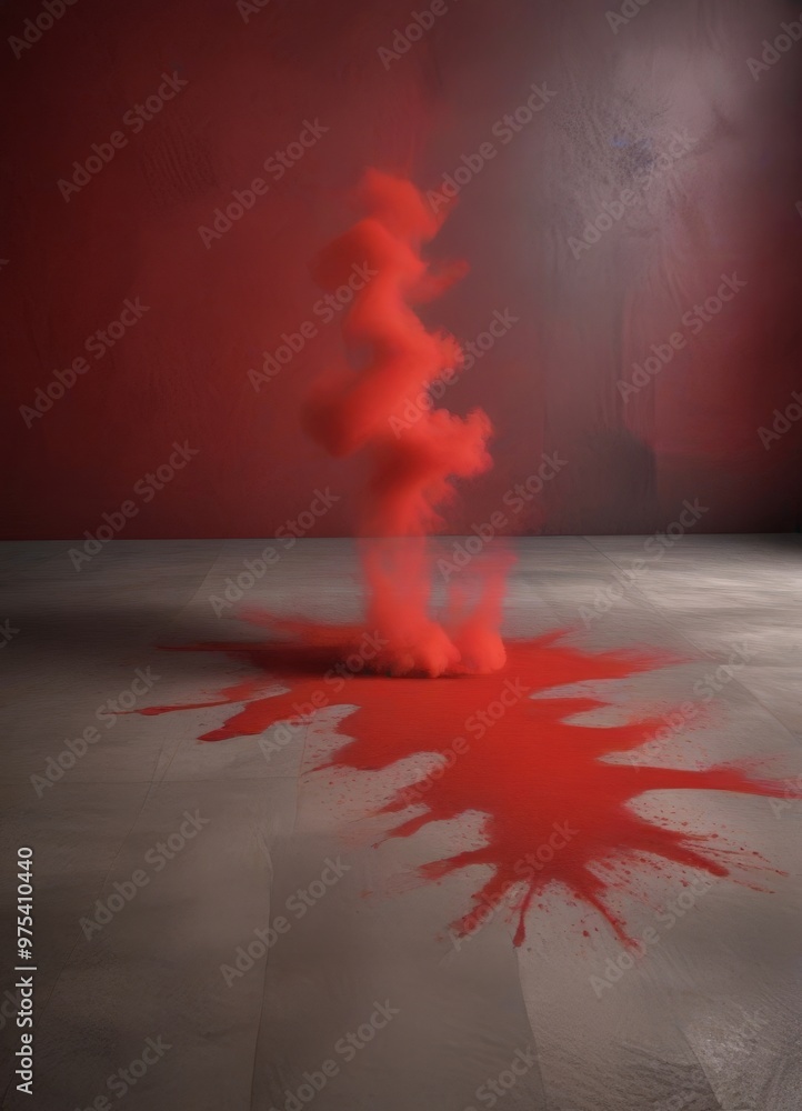 Poster a large, abstract red smoke or vapor cloud emerging from the bottom right corner, creating a strikin