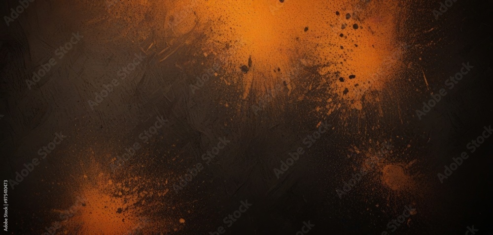 Poster a dark, textured background with splashes of orange and black paint, creating a dynamic and energeti