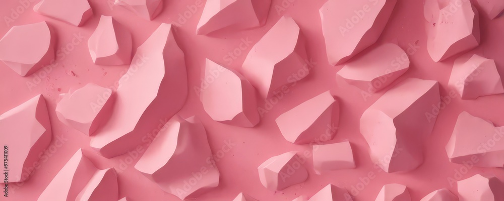 Poster a close-up view of a pink, crumpled paper texture, with various shapes and sizes of crumpled paper p