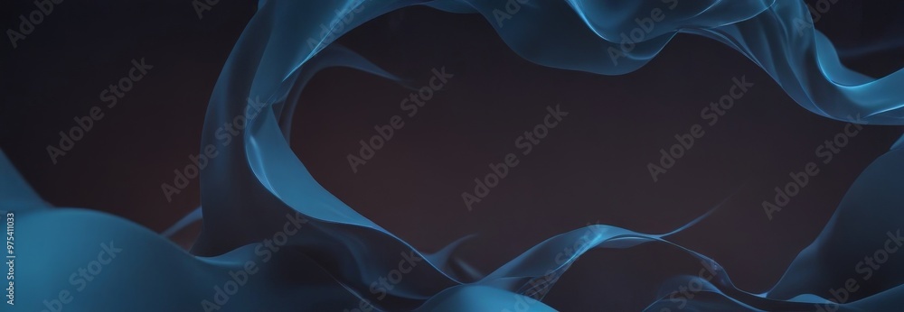 Poster a dark blue, flowing, abstract shape resembling a wave or a ribbon, with a gradient effect transitio