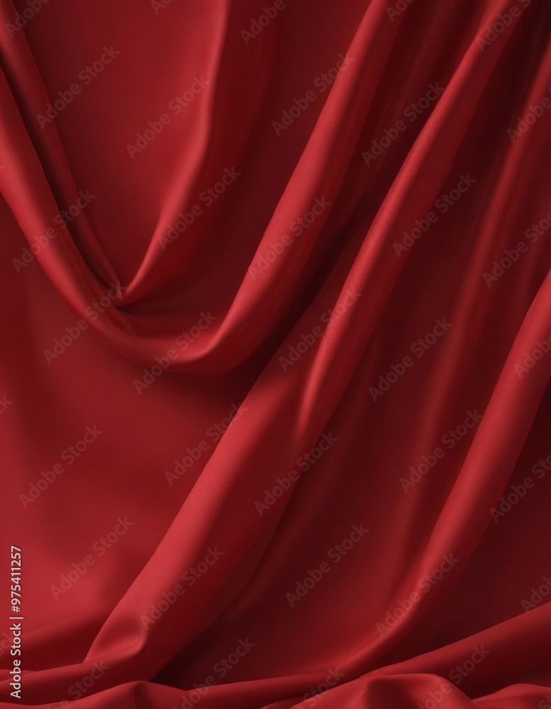 Poster a close-up view of a red satin fabric, with the fabric appearing to be flowing and draped, creating 