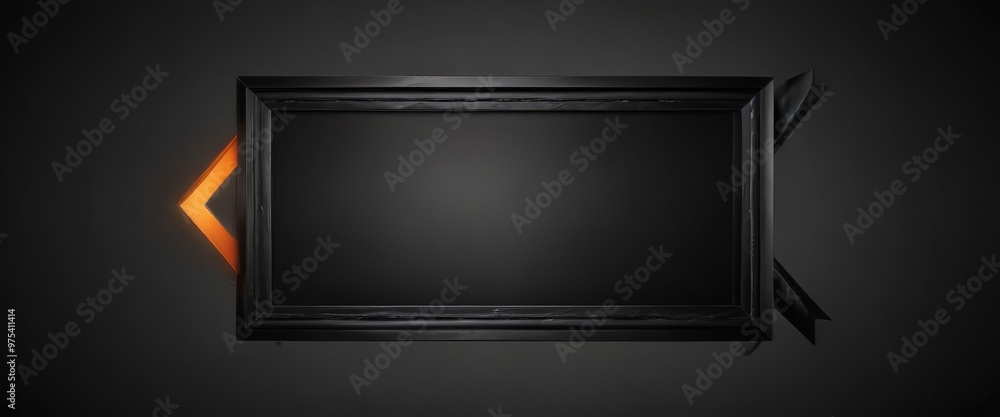Poster a black rectangular frame with a single, bright orange triangle on the left side, set against a dark