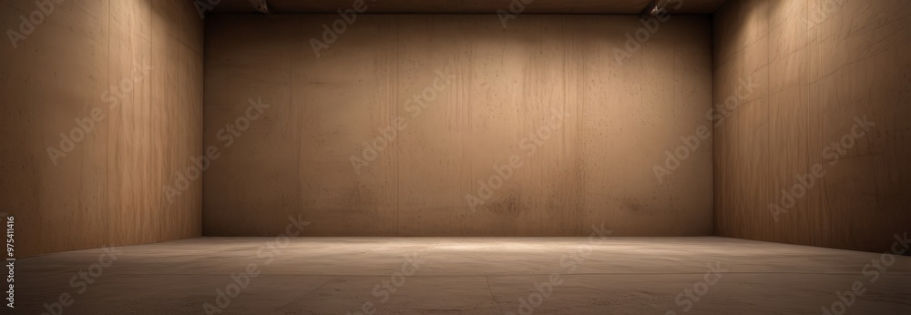 Poster an empty room with a wooden floor and walls, illuminated by a single light source on the ceiling.