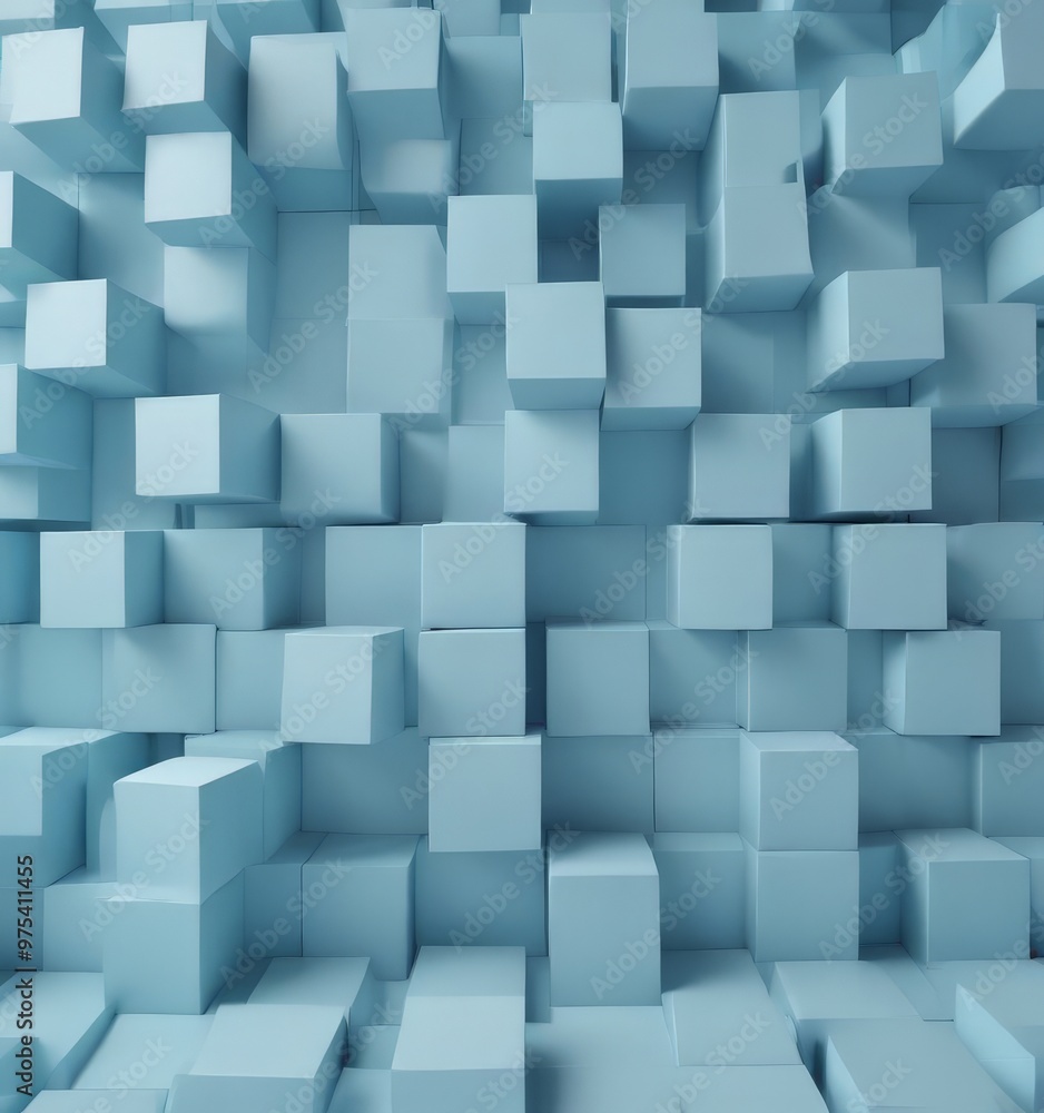 Wall mural a 3d of a geometric pattern composed of numerous light blue cubes arranged in a grid-like fashion, c