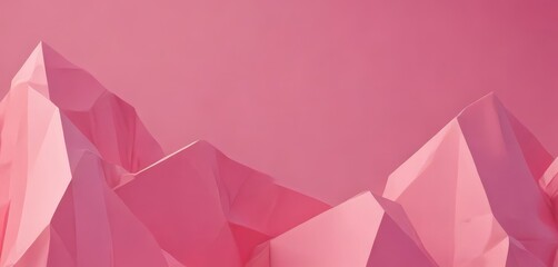 Fototapeta premium Abstract geometric shapes in a pink color, resembling mountains or hills, against a solid pink background.
