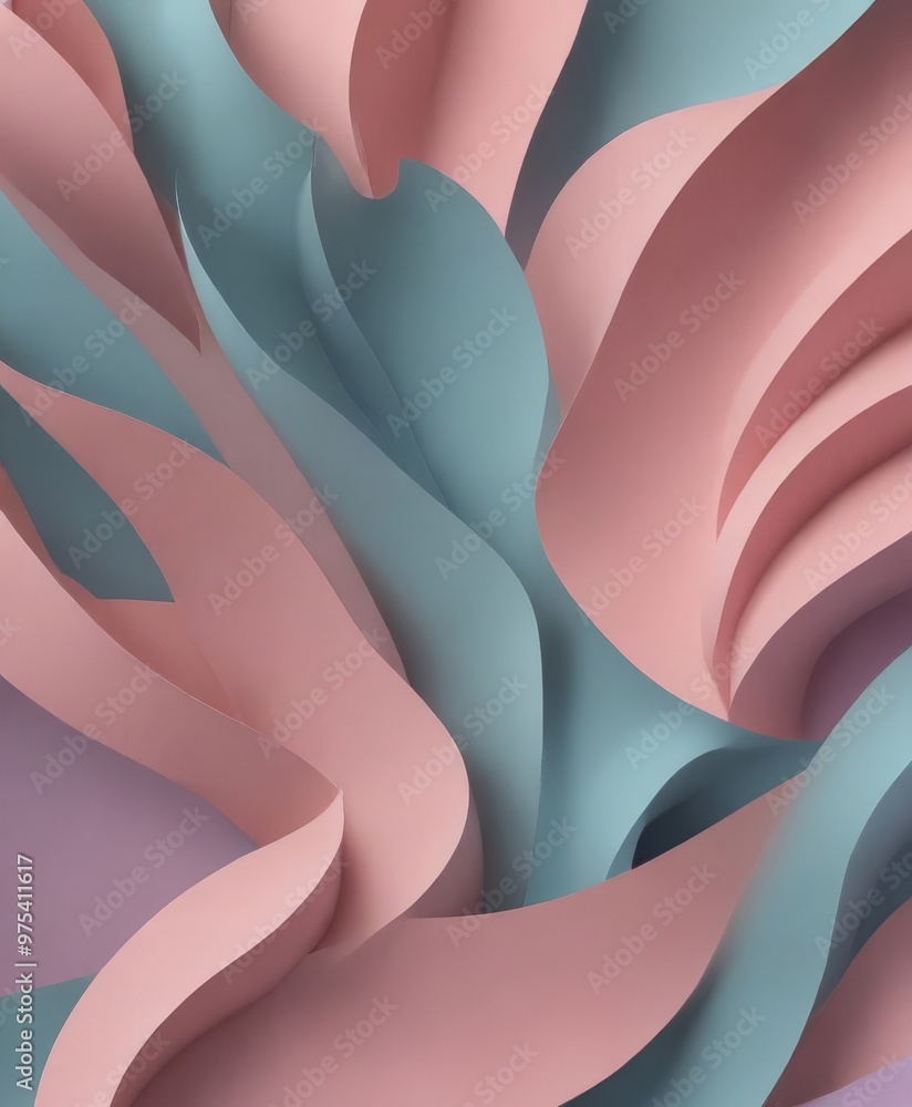 Poster the image is a digital illustration featuring abstract shapes and colors in shades of pink and blue,