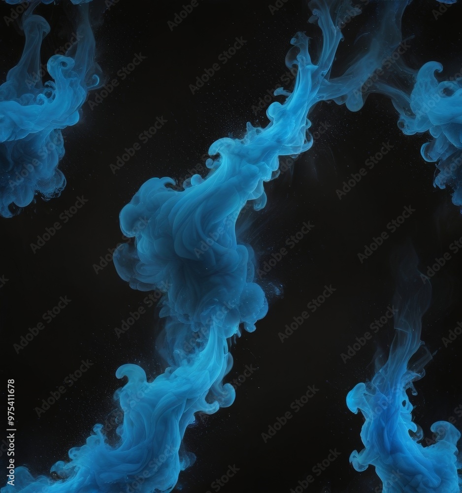 Poster a swirling pattern of blue smoke or vapor against a dark background, creating an abstract and dynami