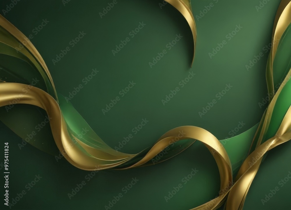 Poster a dark green background with a curving gold ribbon or stream of gold fabric flowing across it, creat