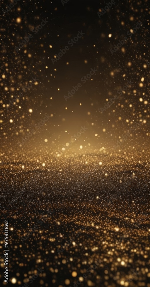 Poster a dark background with a multitude of small, glittering gold particles scattered throughout, creatin