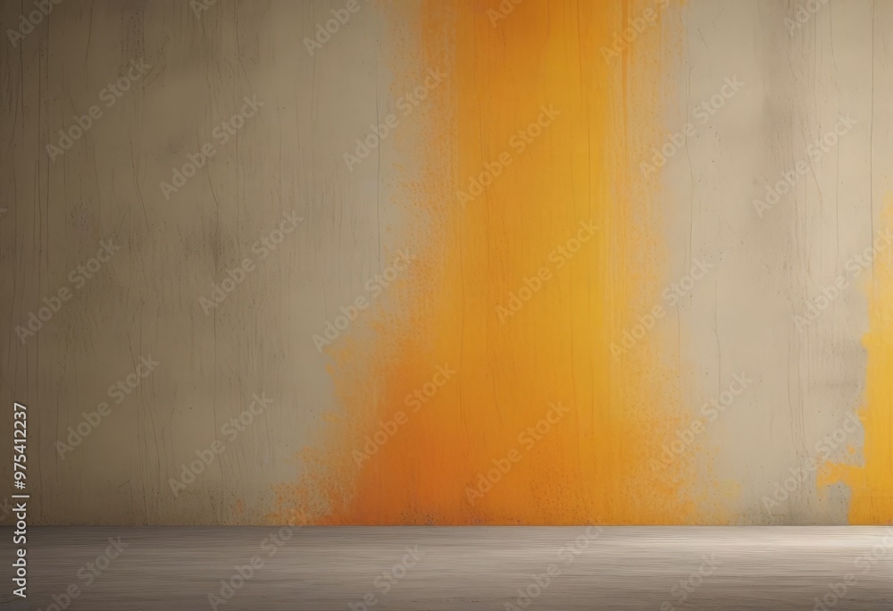 Poster a textured concrete wall with a vertical strip of orange paint running horizontally across it, creat