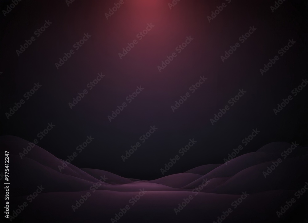 Poster a dark, moody landscape with a gradient of purple and red hues, featuring a central light source and