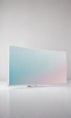 A curved white television with a gradient screen displaying a gradient of blue and pink colors is shown against a white background.