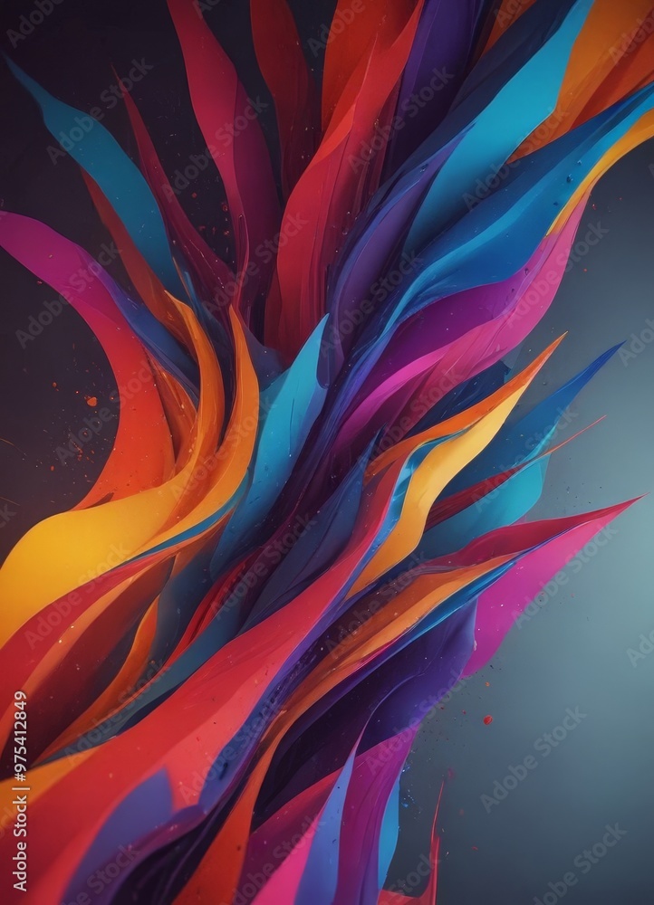 Poster the image is a digital artwork featuring a vibrant abstract composition of overlapping, curved lines