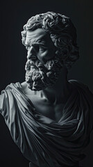 A detailed bust of Seneca, showcasing stoic and reflective expression, captures essence of wisdom and philosophy. intricate details of beard and draped fabric enhance its artistic value