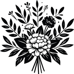 Black and White Illustration of a Beautiful Nosegay Arrangement