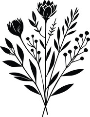 Black and White Illustration of a Nosegay Flower Arrangement