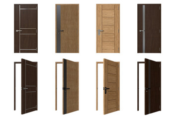 Door close and open set on transparent background