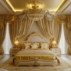 Gold Bedroom Interior.