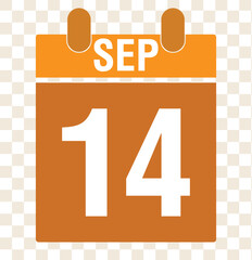 14 September calendar icon text page monthly web design on red, white and black background vector, icon, or illustration with the month of September 14