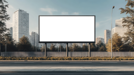 Blank Metal Billboard with White Frame for Outdoor Advertising, Empty Space for Ad Placement, Isolated on Transparent Background