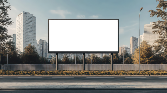 Blank Metal Billboard with White Frame for Outdoor Advertising, Empty Space for Ad Placement, Isolated on Transparent Background