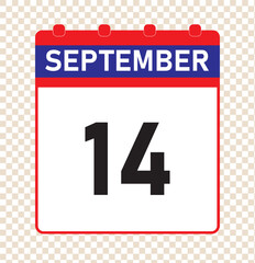 14 September calendar icon text page monthly web design on red, and blue background vector, icon, or illustration with the month of September 14