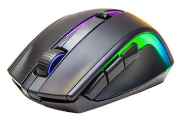PNG modern wireless gaming computer mouse with lighting.
