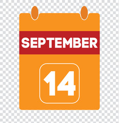 14 September calendar icon text page monthly web design on red, and blue background vector, icon, or illustration with the month of September 14