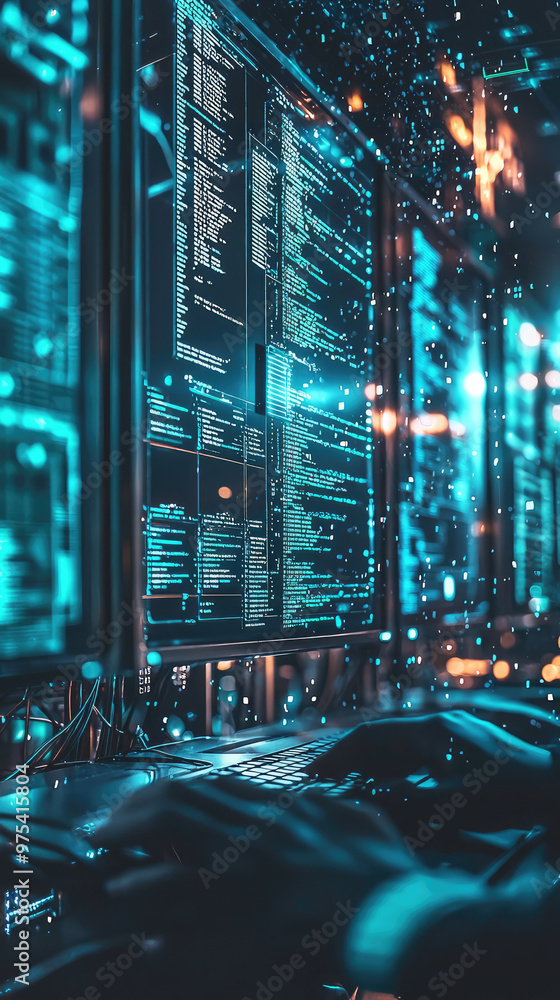 Poster digital barriers are depicted in this image, showcasing cyberattack being neutralized through advanc
