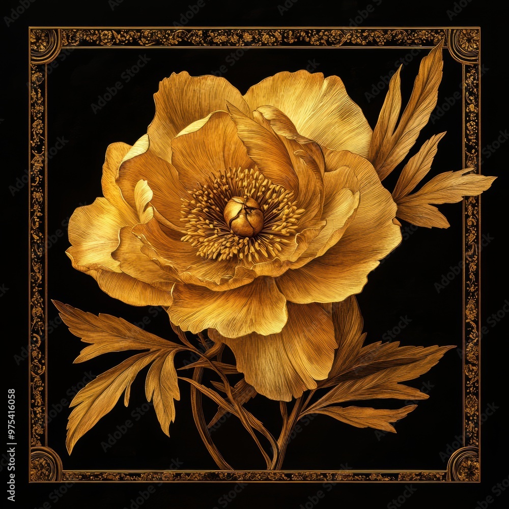 Canvas Prints Golden Peony Flower.