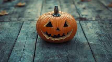 Halloween pumpkin head jack on wooden background