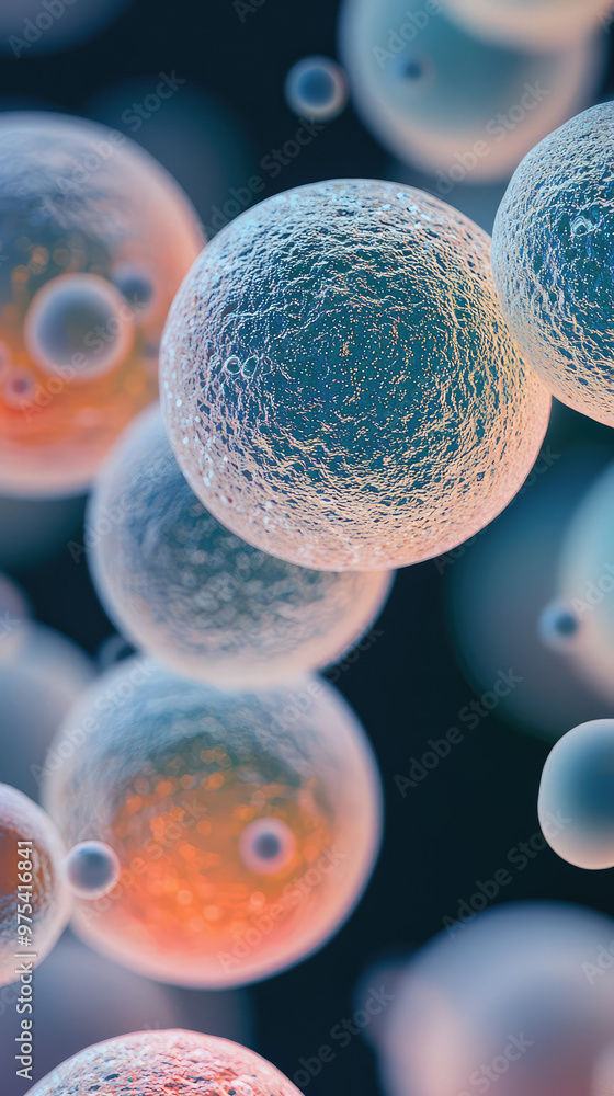Poster detailed view of yeast cells reproducing under magnification, showcasing their unique structure and 