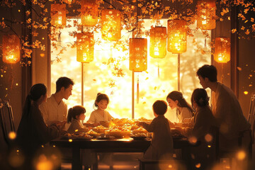 Fototapeta premium Chinese New Year, families gather together for dinner