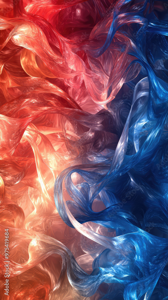 Poster fractal abstract background with swirling red and blue colors, creating dynamic and vibrant visual e