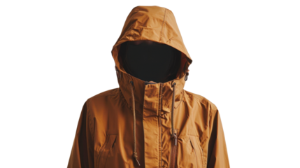Woman's brown rain jacket on transparent background