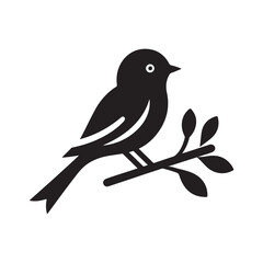 Obraz premium Simple cute shape of a bird sitting on a stick logo icon , symble , had , clip art silhouette vector isolated on white background