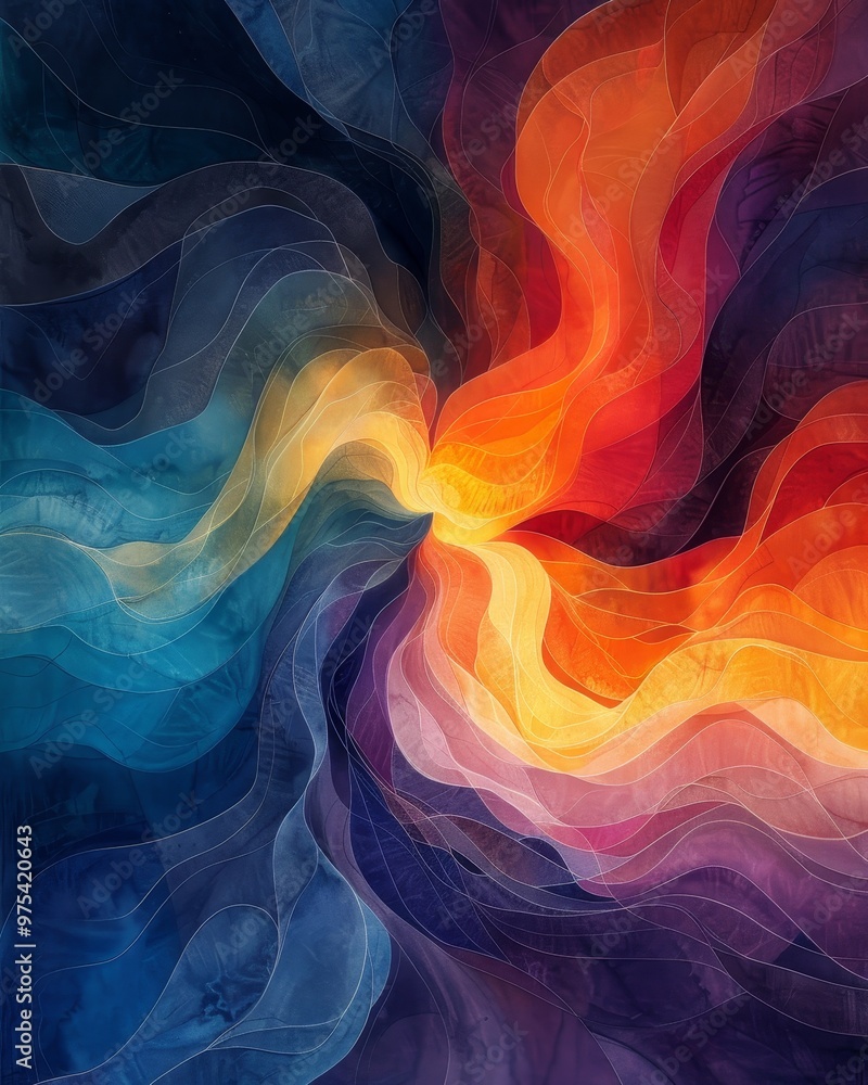 Poster colorful abstract swirl design with vibrant hues merging together, evoking emotion and creativity in