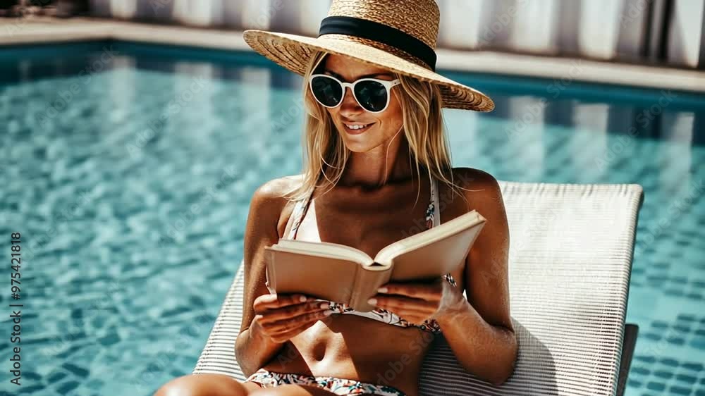Poster relaxing by the poolside while reading a book on a sunny day generative ai