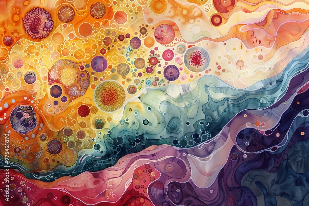 Poster vibrant abstract art featuring swirling colors and dynamic shapes that create a mesmerizing visual e