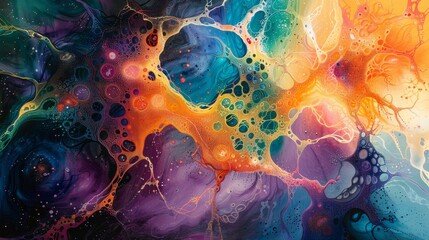 Vibrant abstract art featuring colorful swirls, bubbles, and blending hues, perfect for creative projects and modern decor.