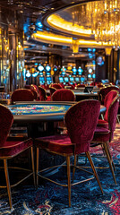 Fototapeta premium Luxurious VIP casino lounge featuring plush seating and elegant decor, creating an inviting atmosphere for high stakes gaming and socializing
